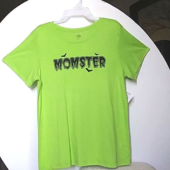 Halloween MOMSTER Tee-Shirt Slime (lime) green Women's size 12-14 - Picture 1 of 5